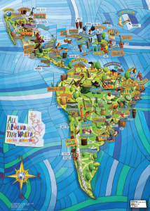 A América Latina representada pelo artista uruguaio Gustavo Wenzel  “All around this World Latin America” (s/ano) do Pinterest mostra a enorme  riqueza instrumental e musical 